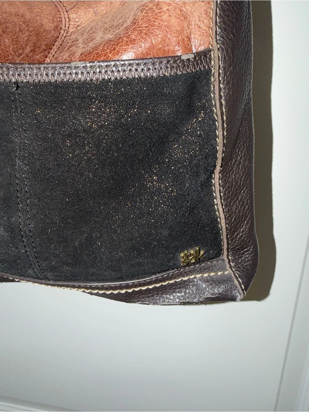 The Sak Colorblock Leather Suede Hobo Crossbody Bag Brown Black Boho Bag